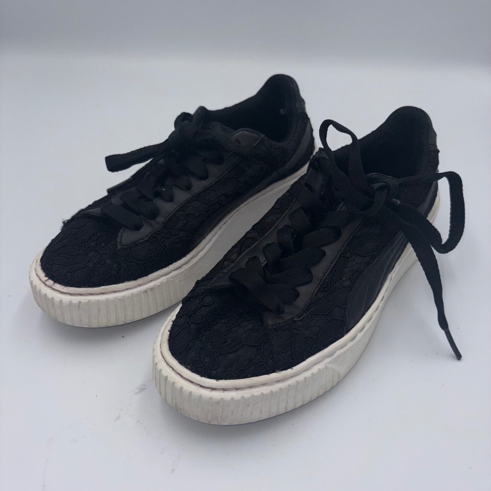 Puma Basket Platform Lace Black Floral Sneakers Womens 6.5 364091-02